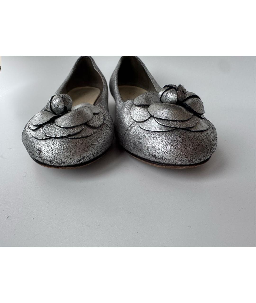 CHANEL Серебряные кожаные балетки, фото 6