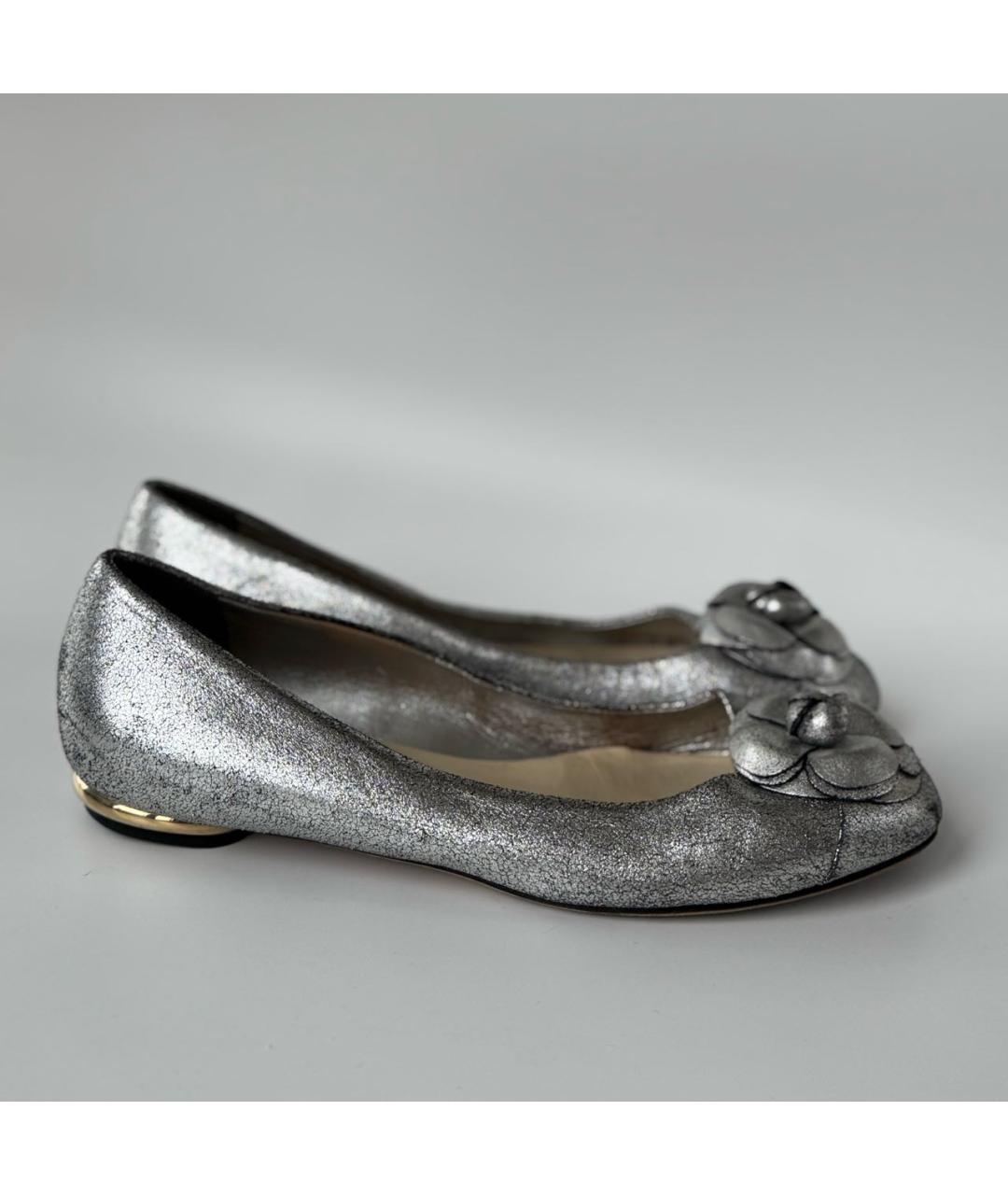 CHANEL Серебряные кожаные балетки, фото 8