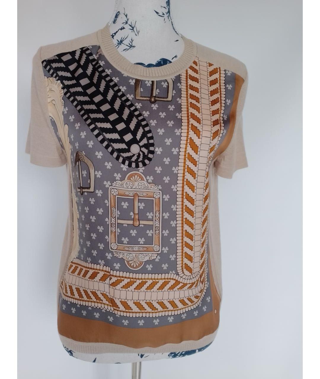 HERMES Бежевая кашемировая футболка, фото 2