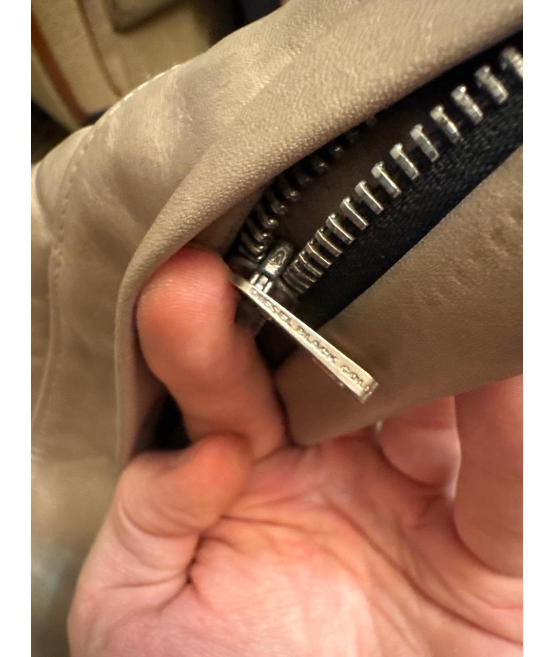 DIESEL BLACK GOLD Бежевые кожаные повседневные брюки, фото 5