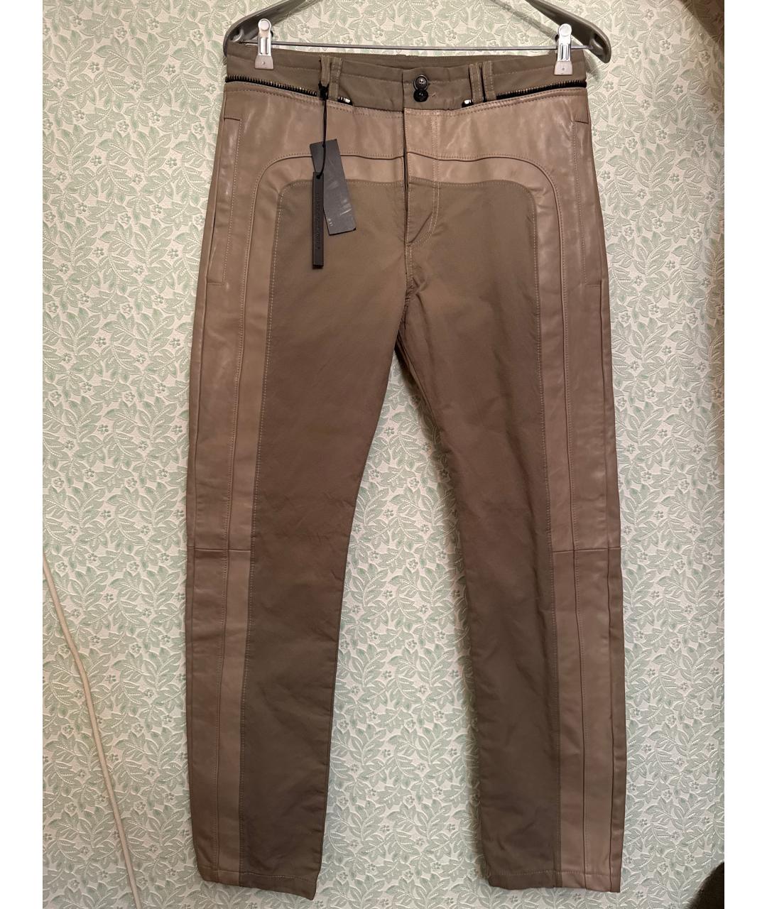 DIESEL BLACK GOLD Бежевые кожаные повседневные брюки, фото 7