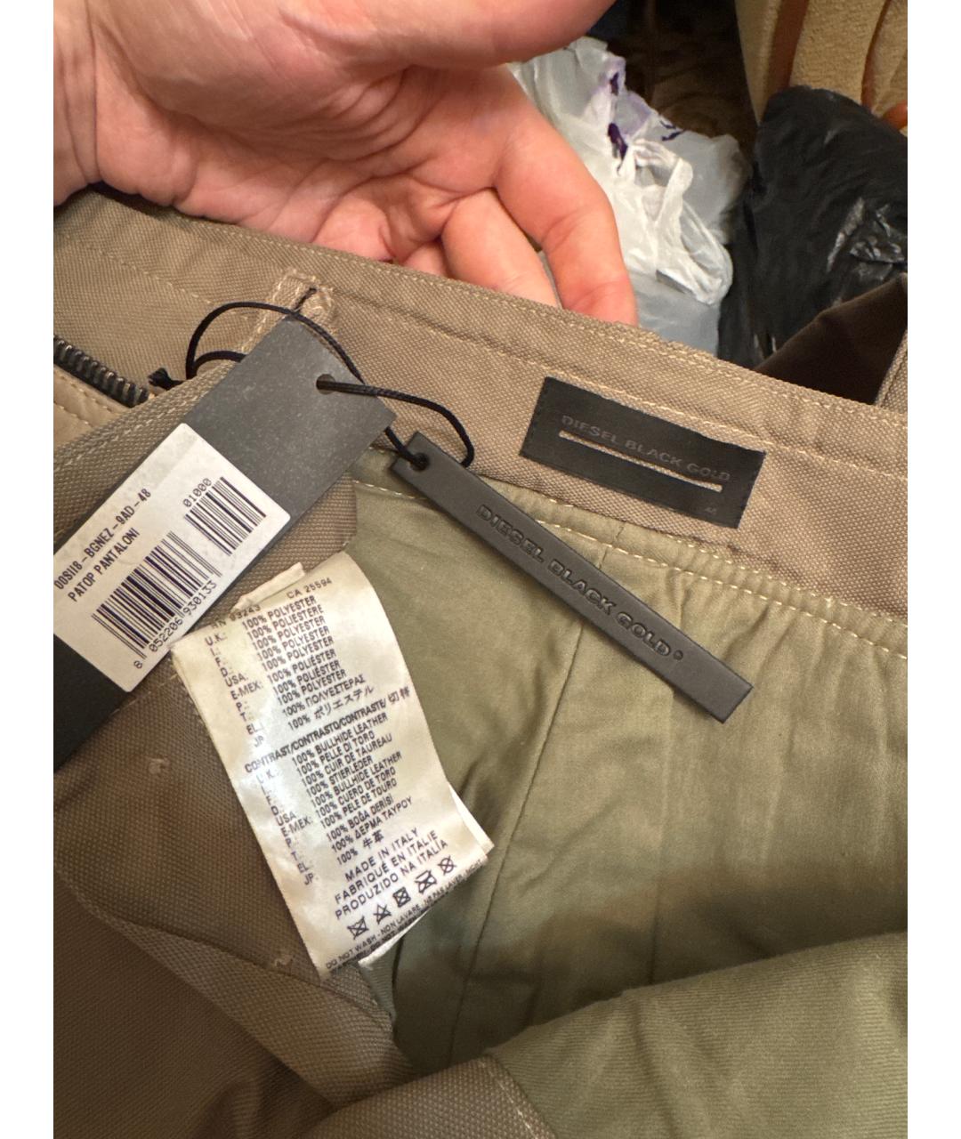 DIESEL BLACK GOLD Бежевые кожаные повседневные брюки, фото 3