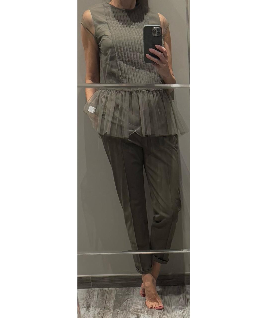 BRUNELLO CUCINELLI Хаки шелковая блузы, фото 4