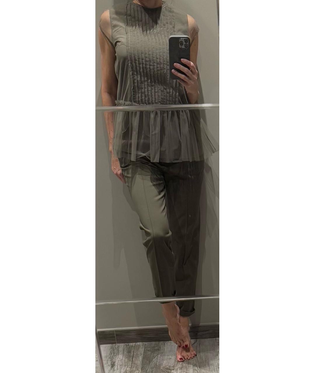 BRUNELLO CUCINELLI Хаки шелковая блузы, фото 3