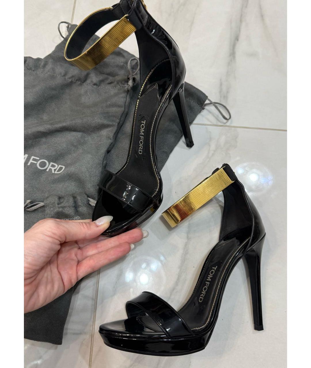 TOM FORD Черные босоножки из лакированной кожи, фото 4