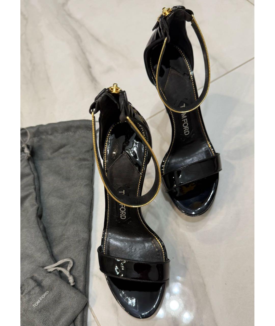 TOM FORD Черные босоножки из лакированной кожи, фото 2