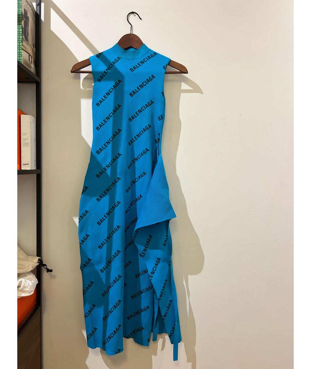 BALENCIAGA Бирюзовое полиамидовое коктейльное платье, фото 7