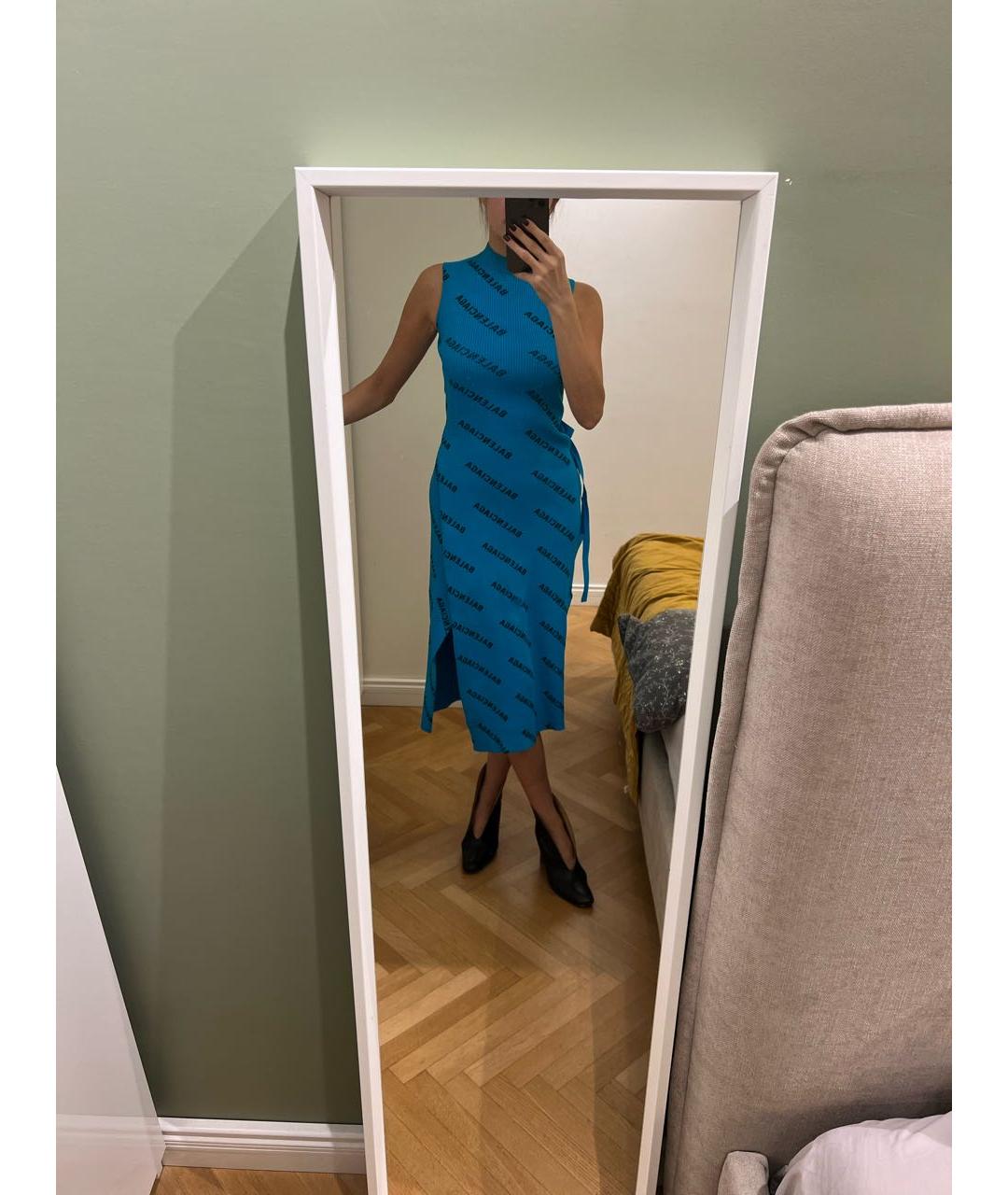 BALENCIAGA Бирюзовое полиамидовое коктейльное платье, фото 6