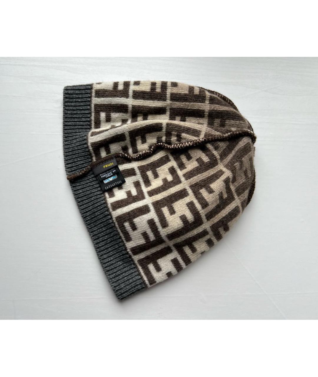 FENDI Коричневая кашемировая шапка, фото 3
