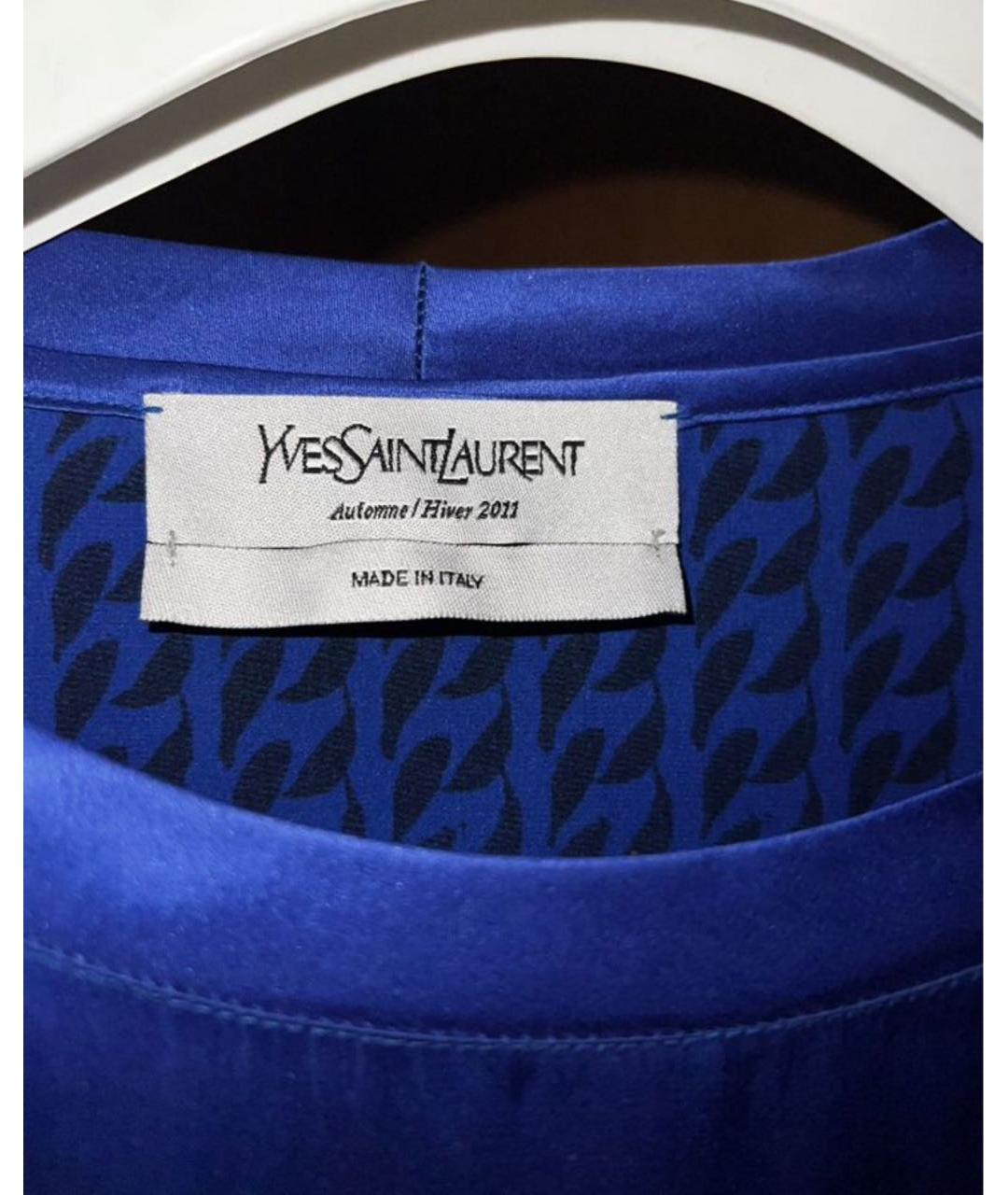 SAINT LAURENT Синее шелковое повседневное платье, фото 3