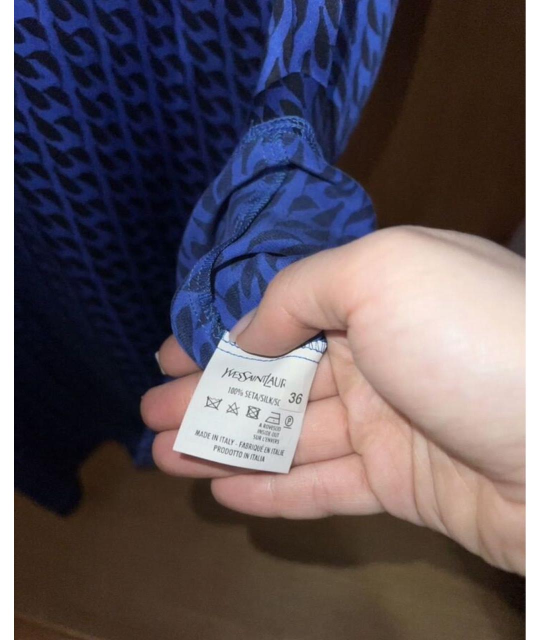 SAINT LAURENT Синее шелковое повседневное платье, фото 4