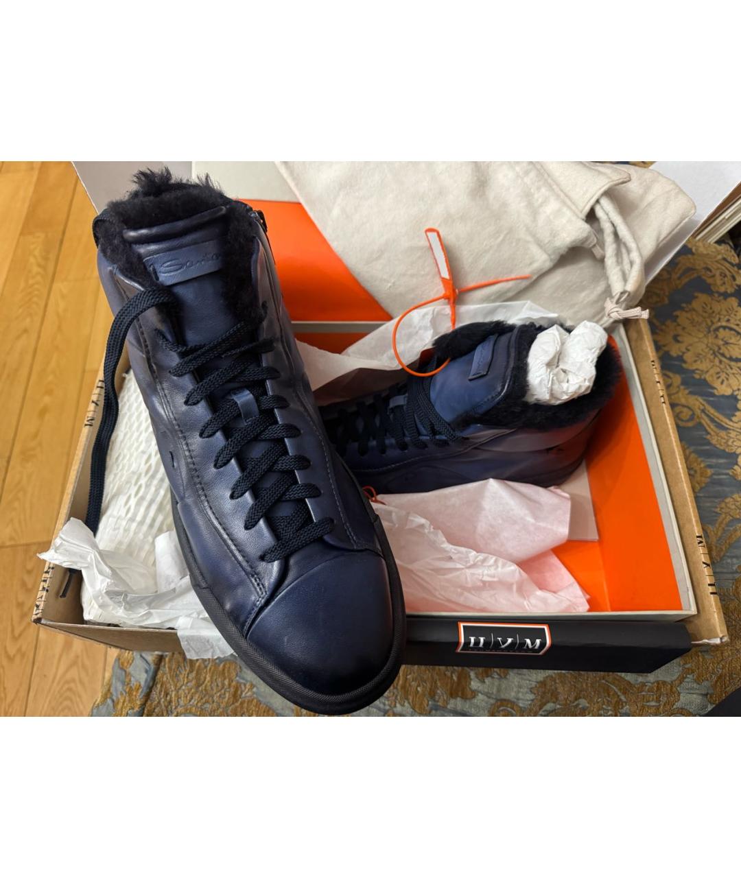 SANTONI Синие кожаные высокие ботинки, фото 2