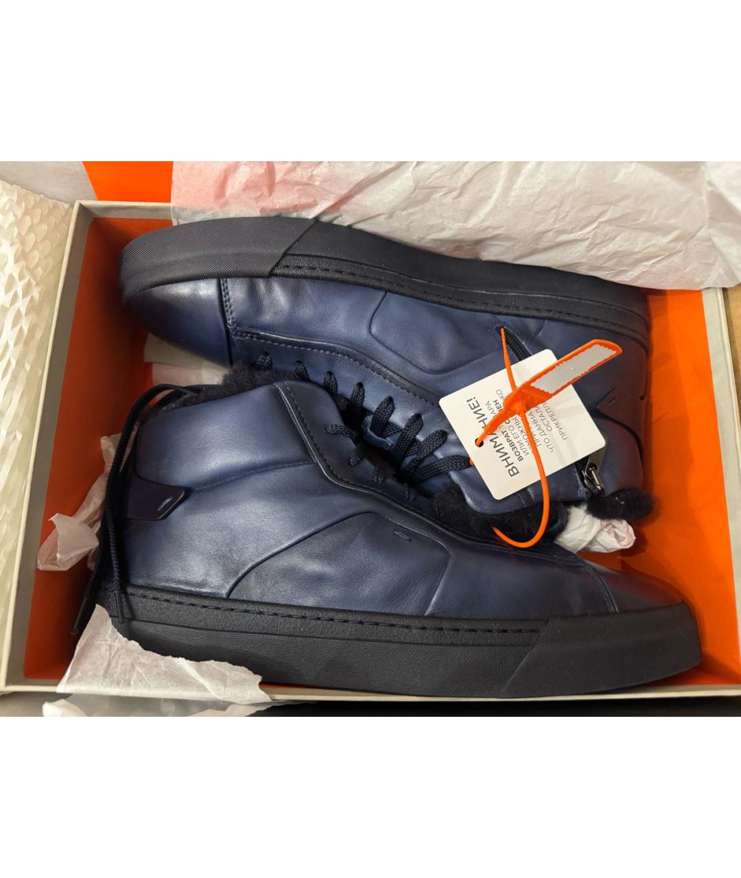 SANTONI Синие кожаные высокие ботинки, фото 4