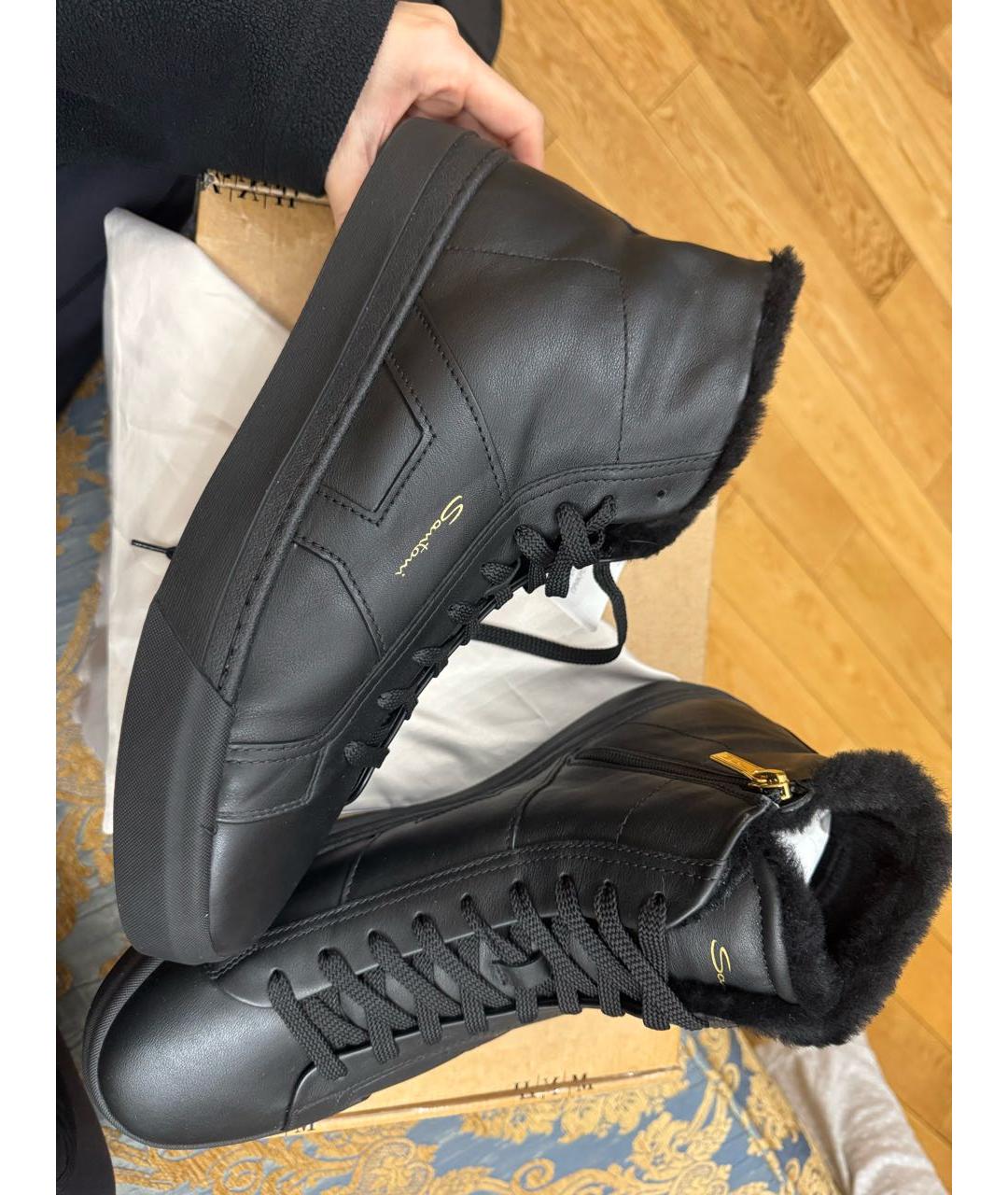 SANTONI Черные кожаные высокие ботинки, фото 4