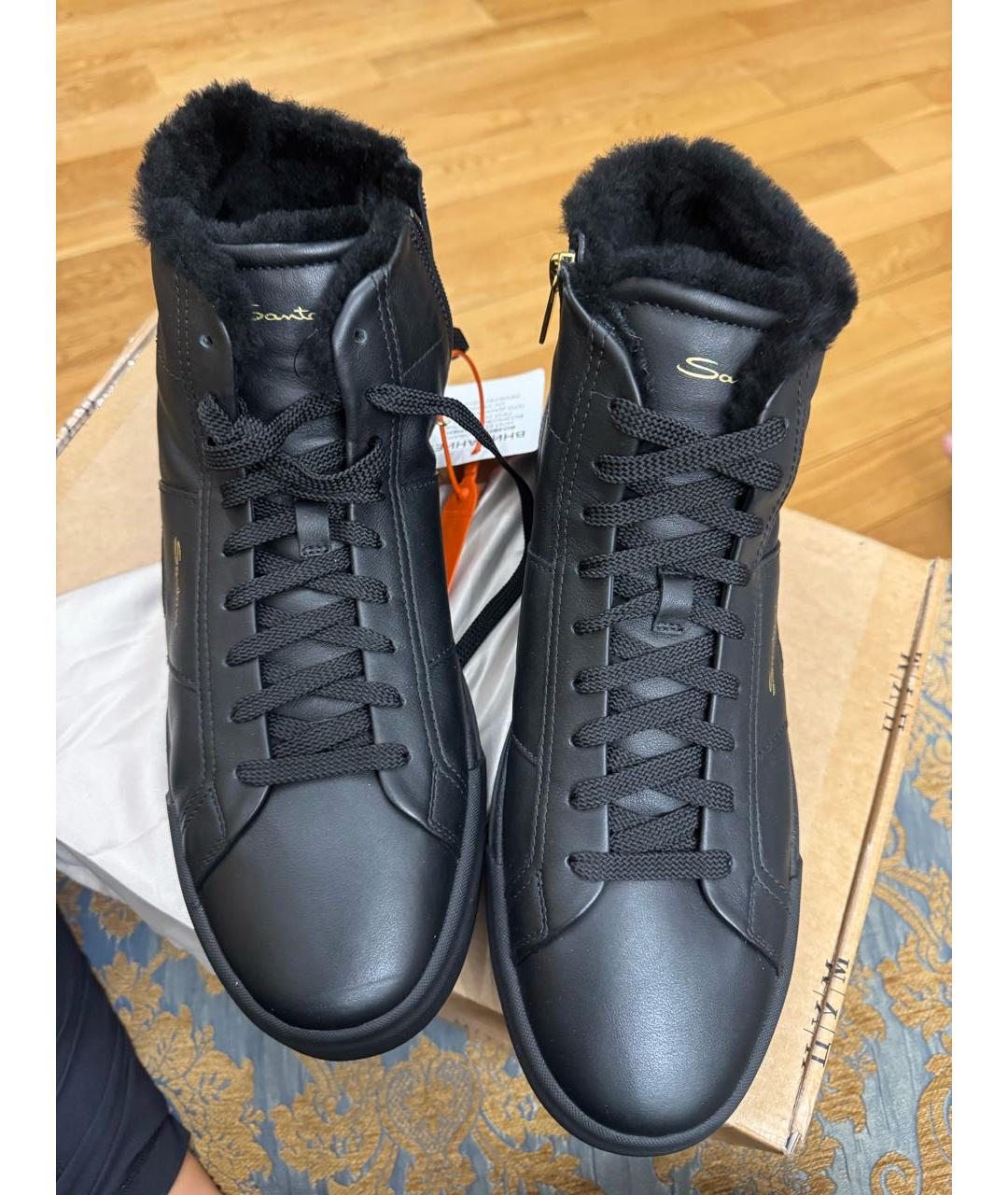 SANTONI Черные кожаные высокие ботинки, фото 2