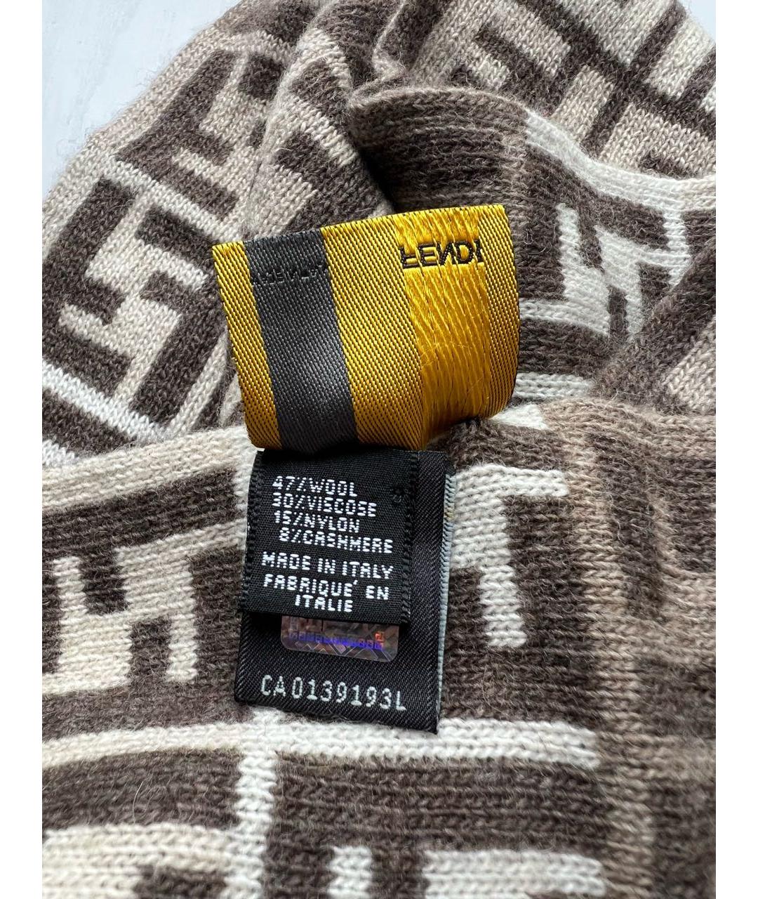 FENDI Коричневый шерстяной шарф, фото 6