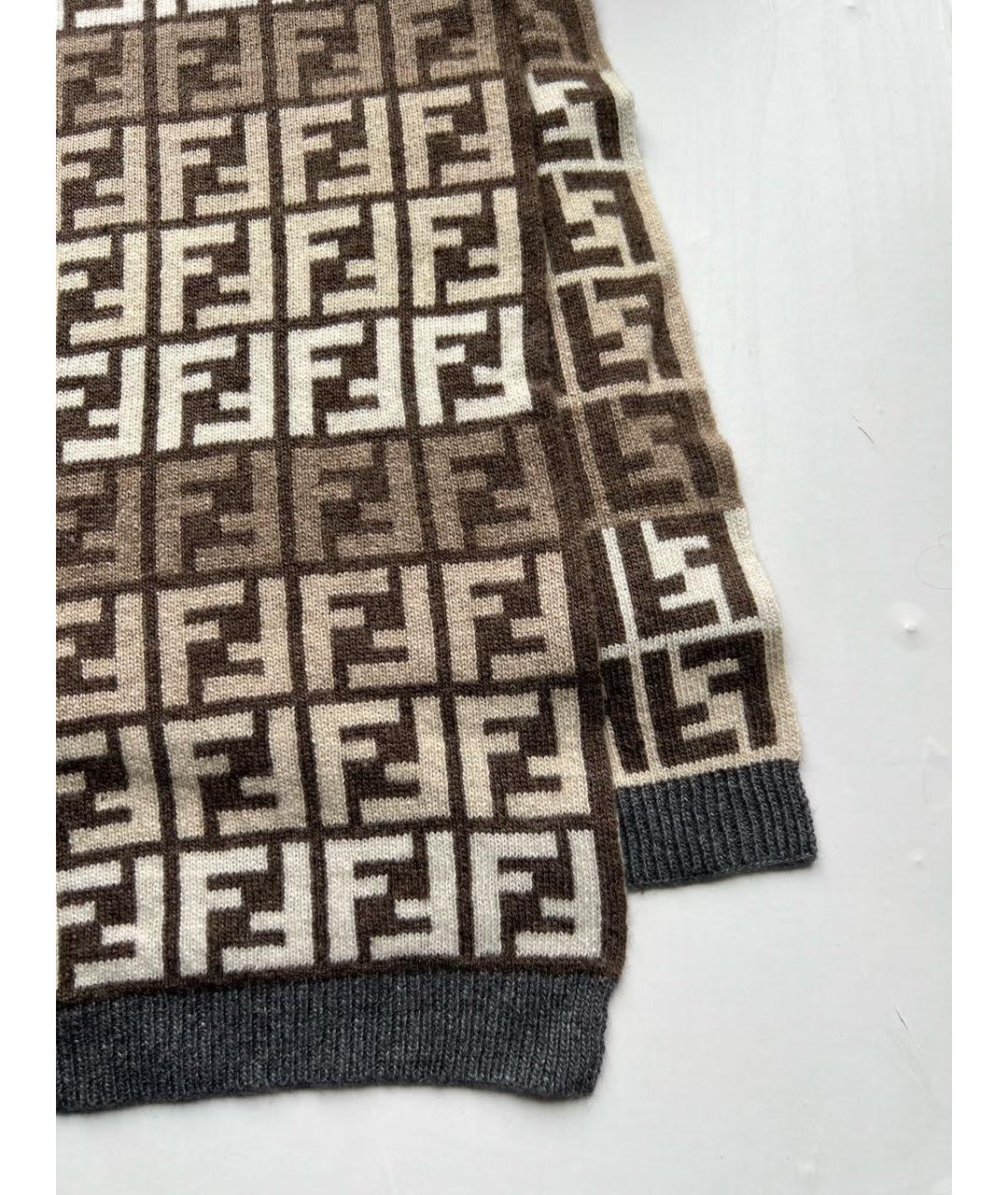 FENDI Коричневый шерстяной шарф, фото 4