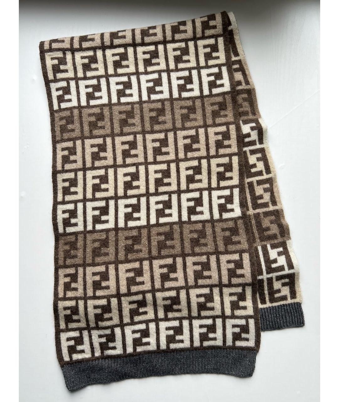 FENDI Коричневый шерстяной шарф, фото 7