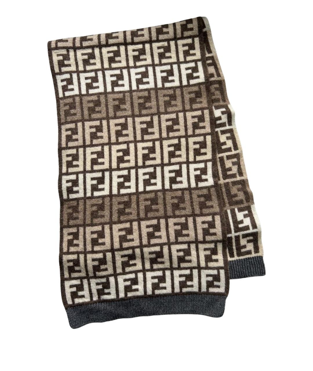 FENDI Коричневый шерстяной шарф, фото 1