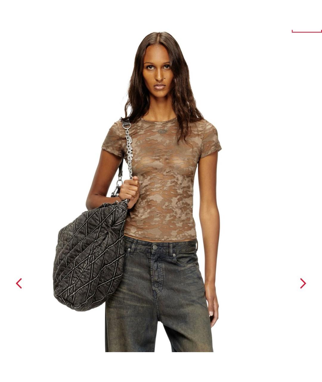 DIESEL Коричневая кружевная футболка, фото 7