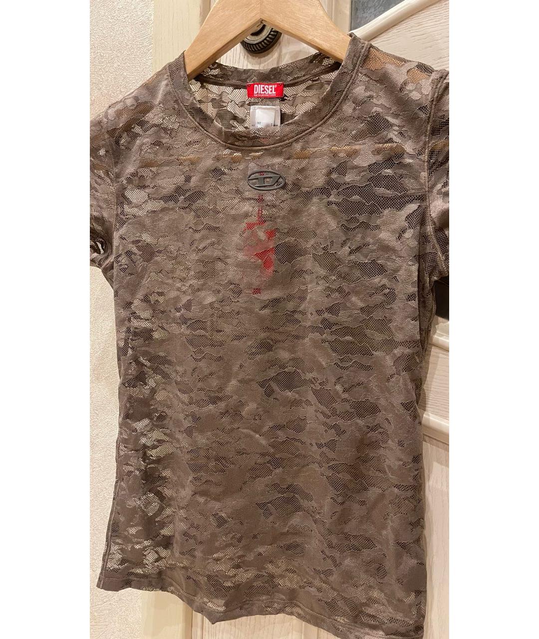 DIESEL Коричневая кружевная футболка, фото 2