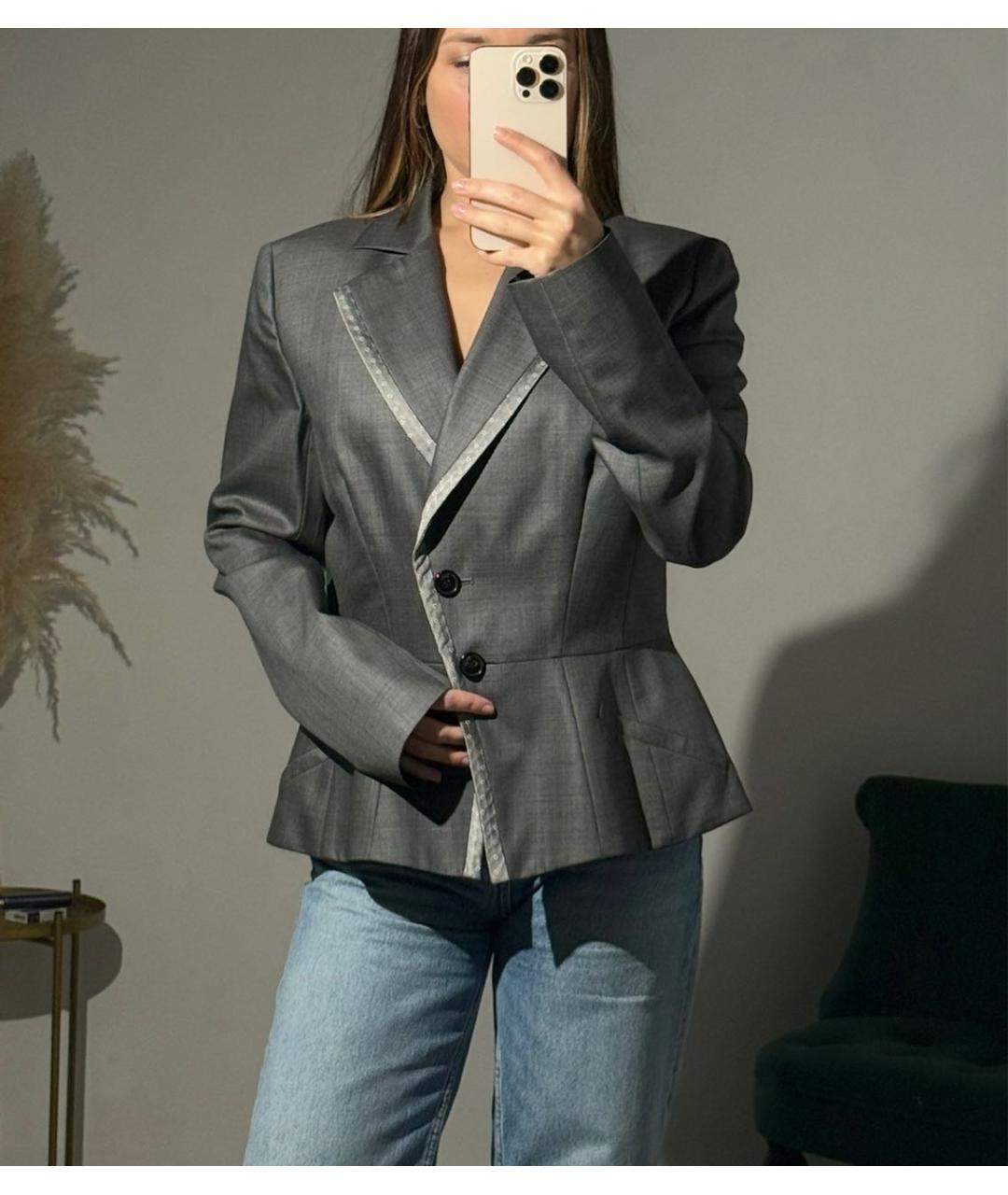 CHRISTIAN DIOR Серый шерстяной жакет/пиджак, фото 5