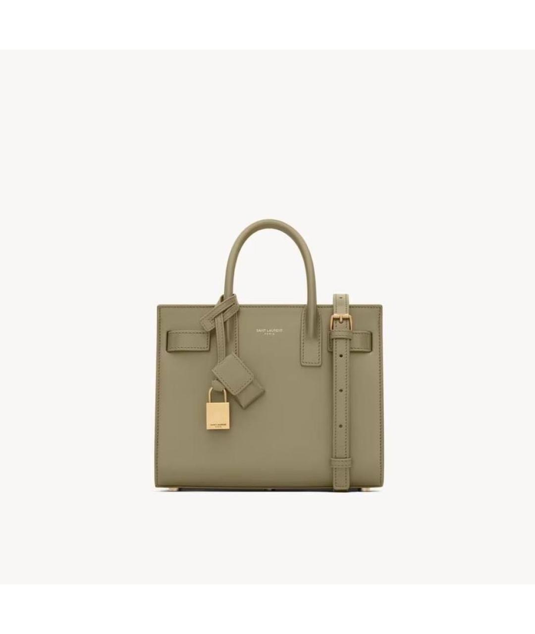 SAINT LAURENT Хаки кожаная сумка через плечо, фото 6