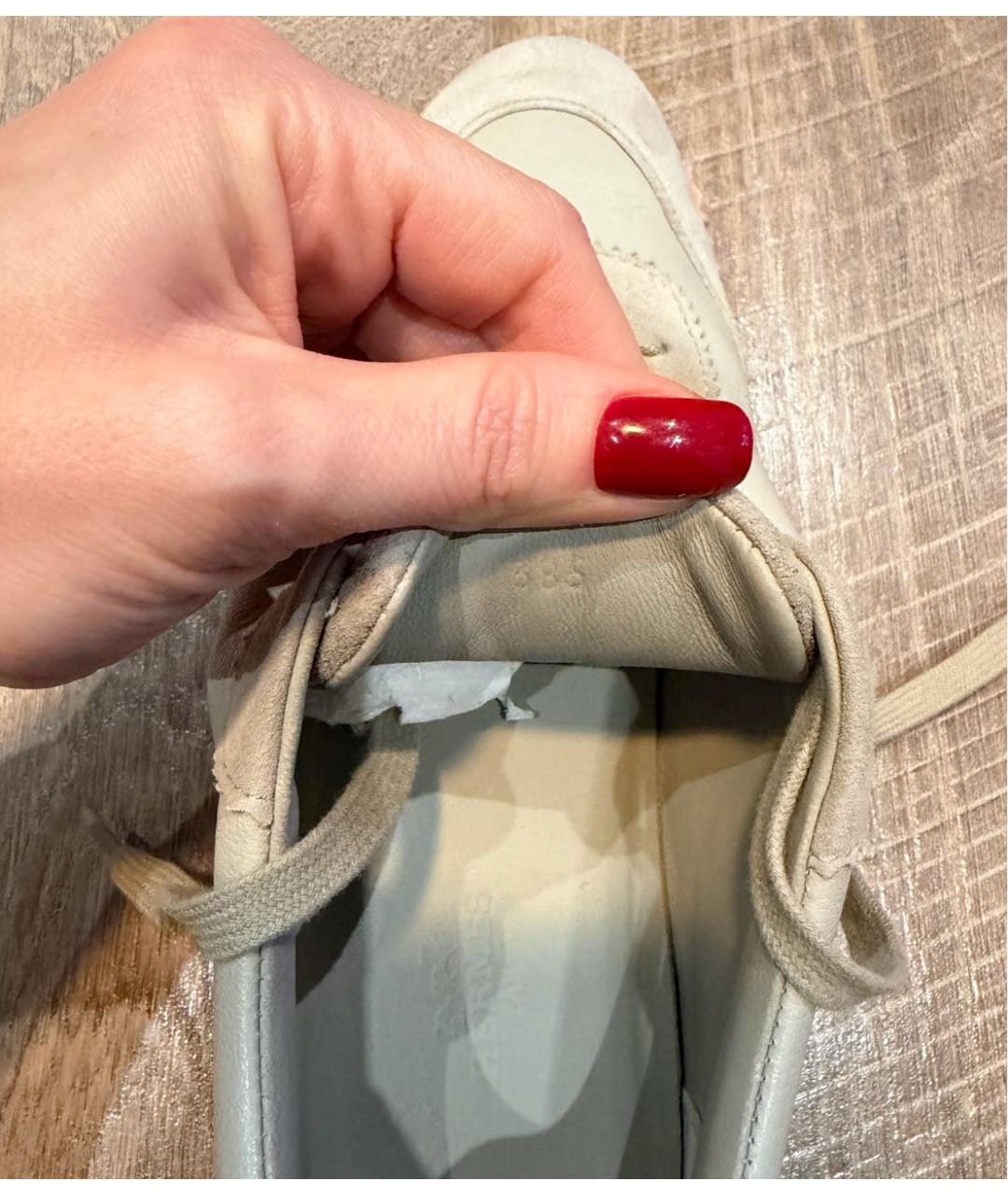 HERMES Бежевые кожаные кроссовки, фото 6