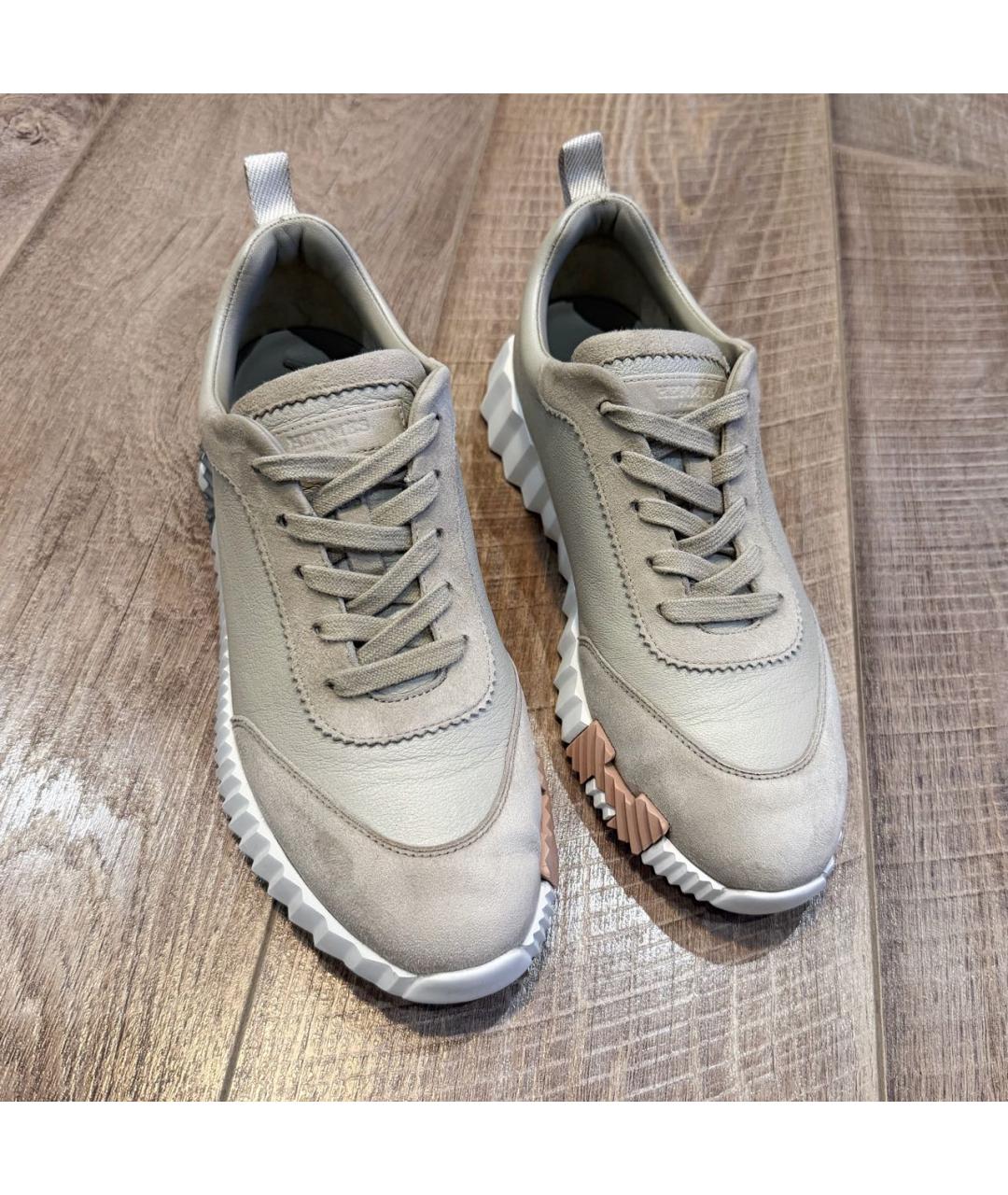 HERMES Бежевые кожаные кроссовки, фото 3