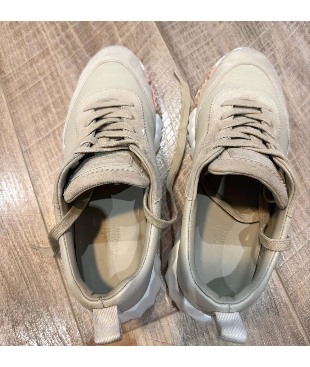 HERMES Бежевые кожаные кроссовки, фото 5
