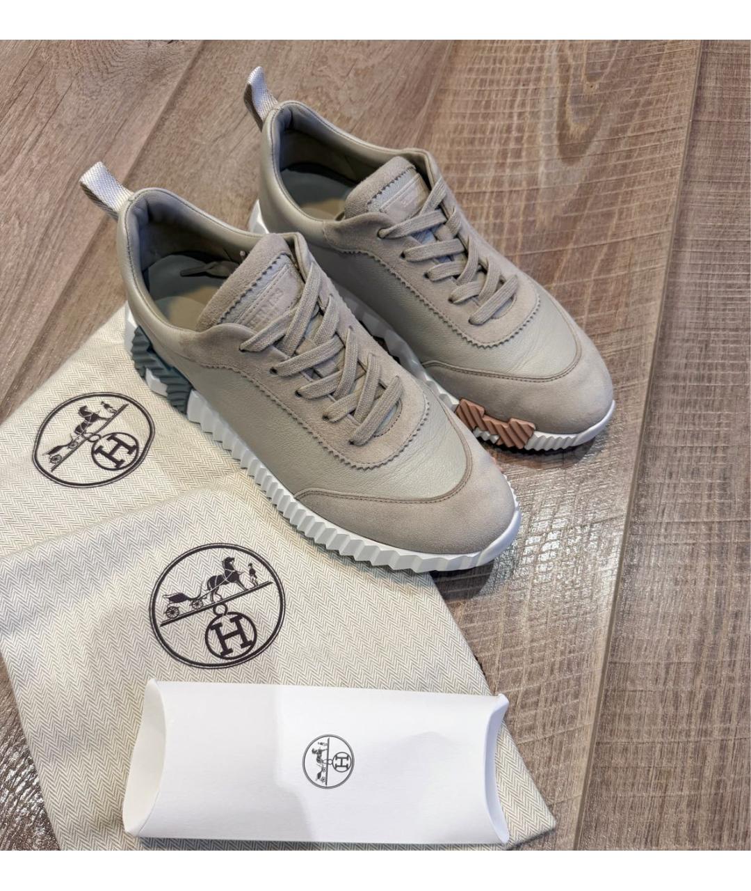 HERMES Бежевые кожаные кроссовки, фото 2