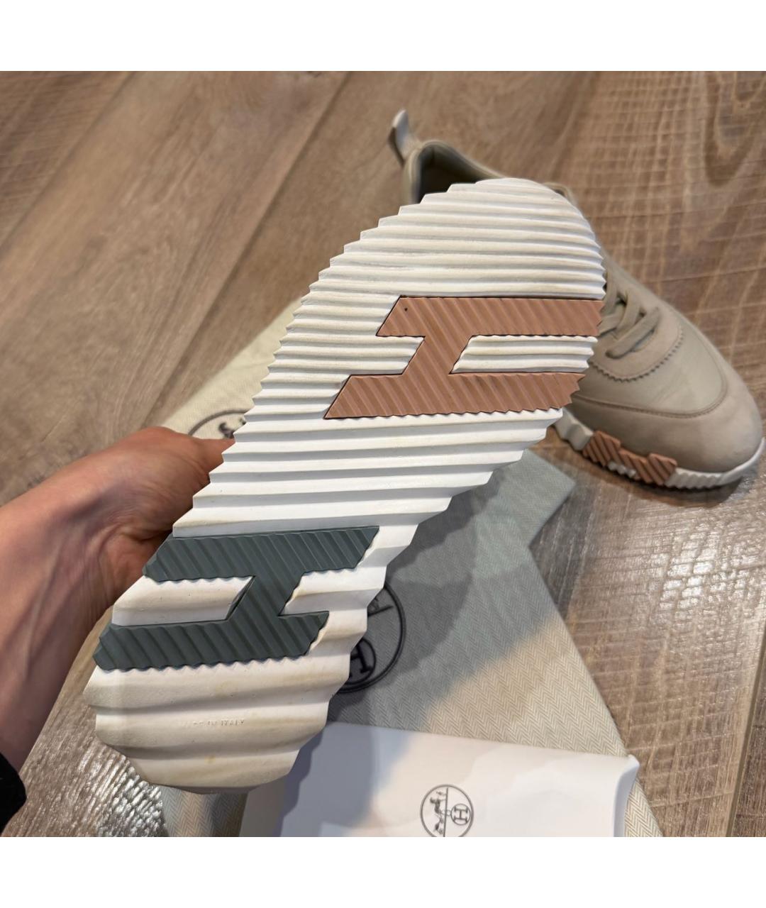 HERMES Бежевые кожаные кроссовки, фото 7