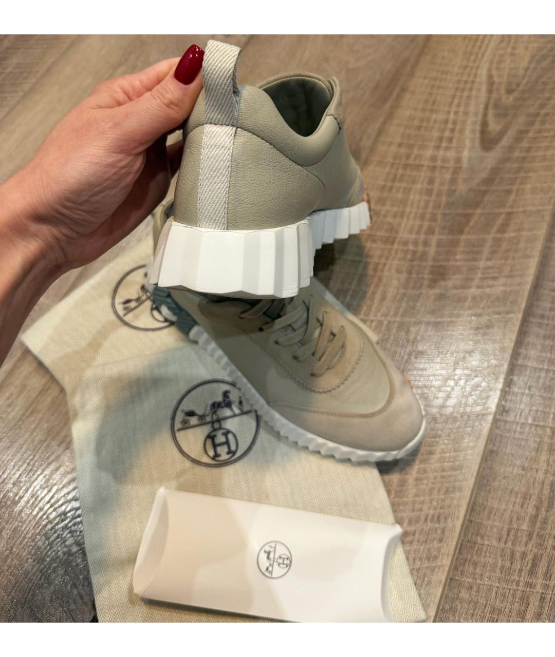 HERMES Бежевые кожаные кроссовки, фото 4