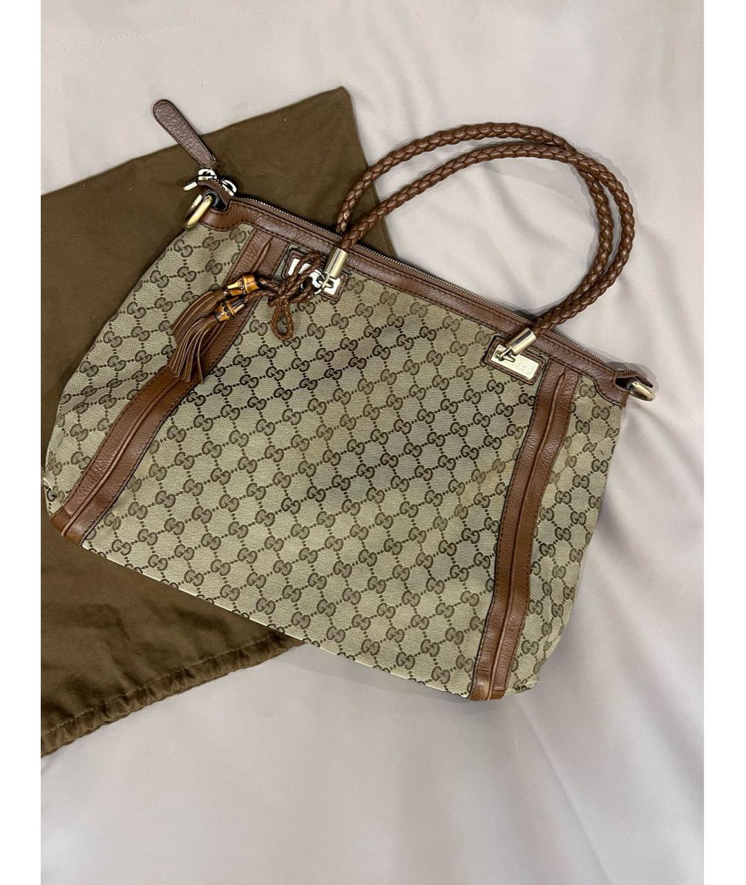 GUCCI Коричневая тканевая сумка с короткими ручками, фото 6