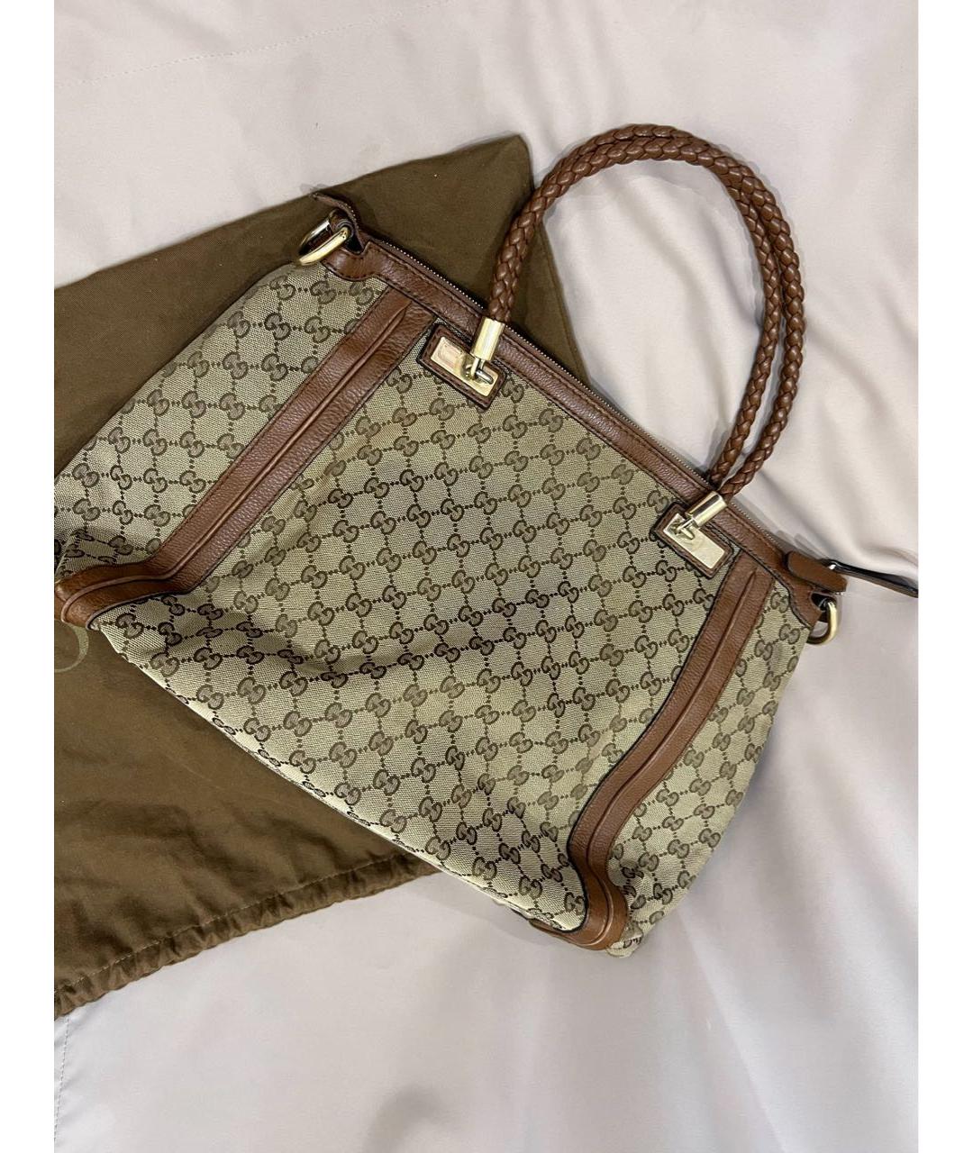 GUCCI Коричневая тканевая сумка с короткими ручками, фото 3