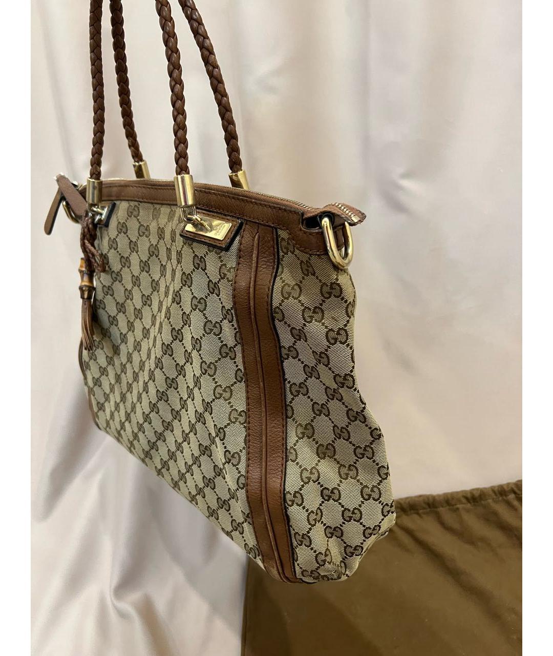 GUCCI Коричневая тканевая сумка с короткими ручками, фото 2