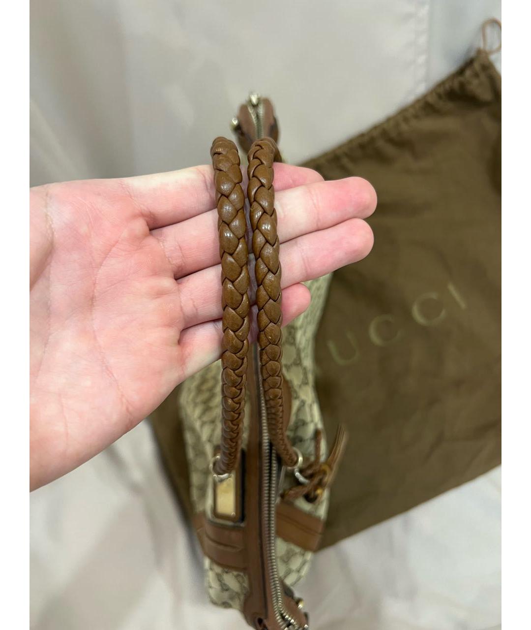 GUCCI Коричневая тканевая сумка с короткими ручками, фото 5