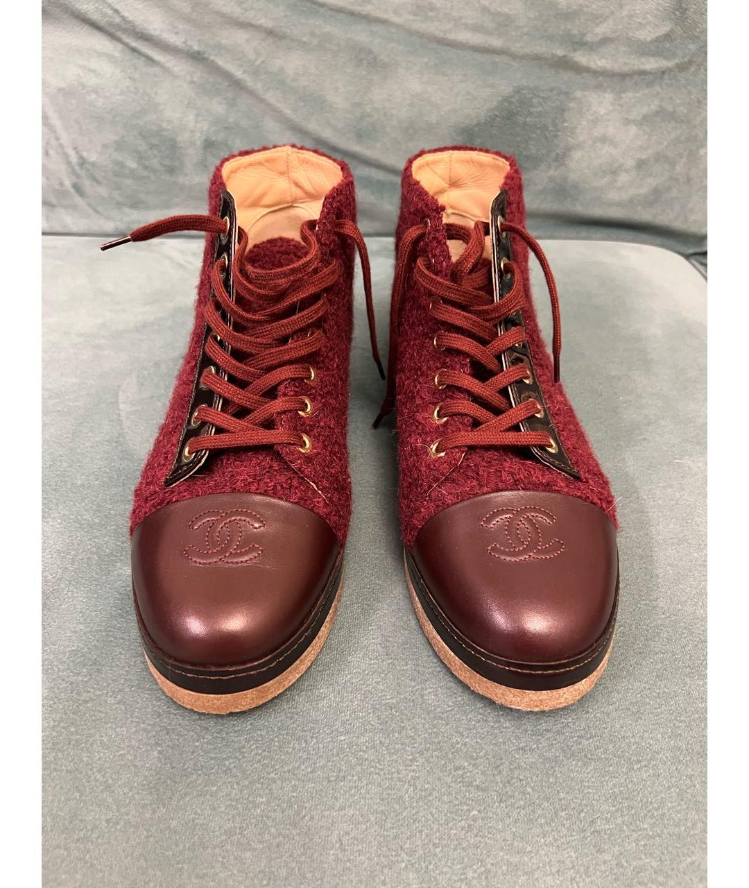 CHANEL Бордовые текстильные ботинки, фото 2