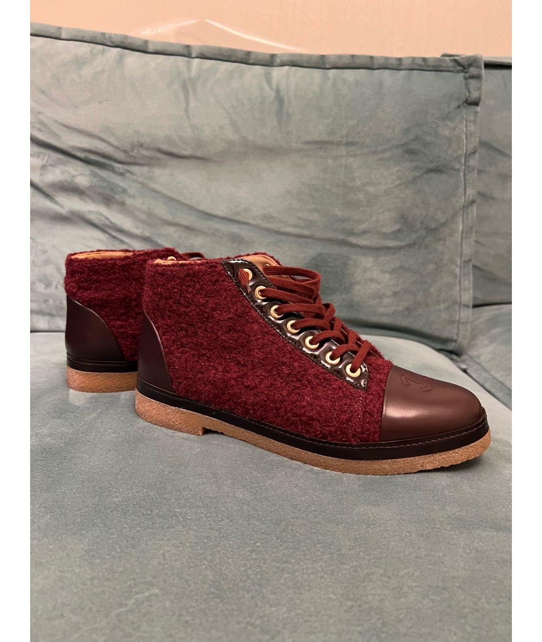 CHANEL Бордовые текстильные ботинки, фото 8