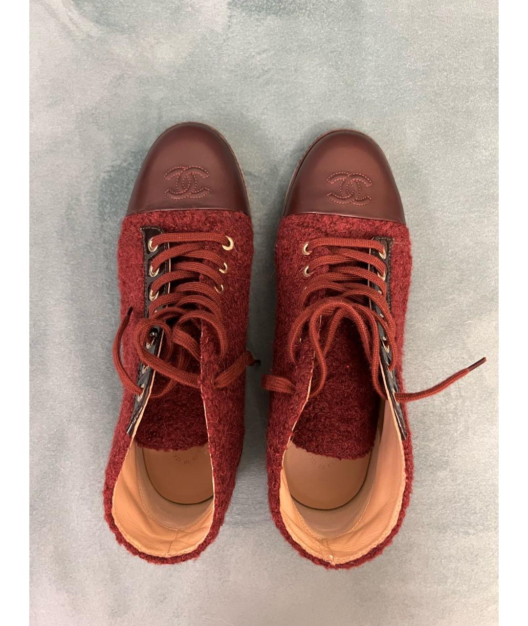 CHANEL Бордовые текстильные ботинки, фото 3