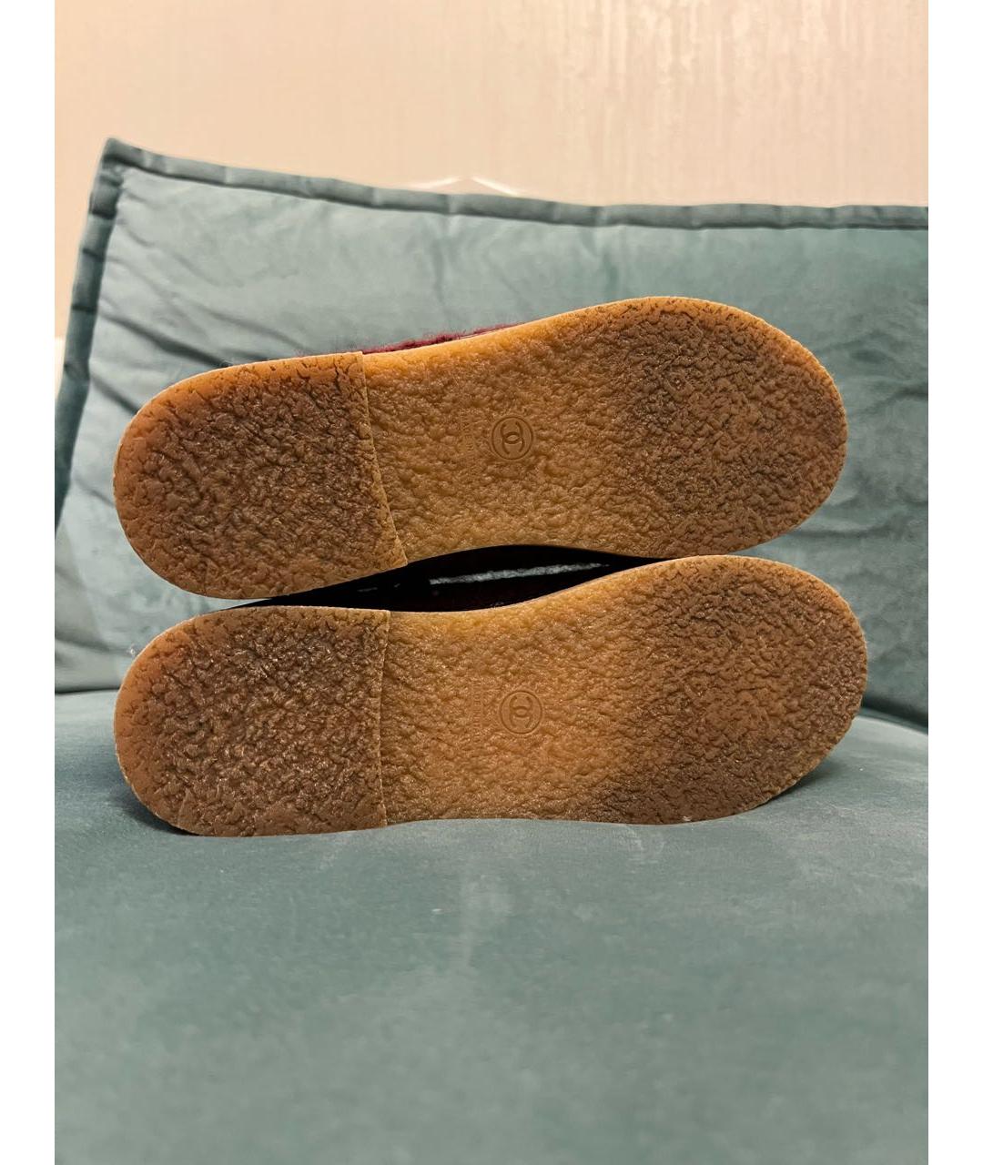 CHANEL Бордовые текстильные ботинки, фото 6