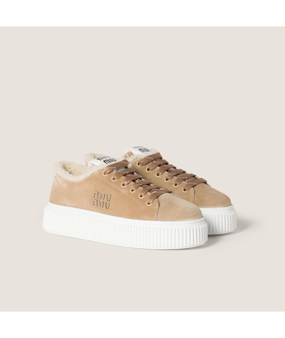 MIU MIU Бежевые замшевые кеды, фото 2