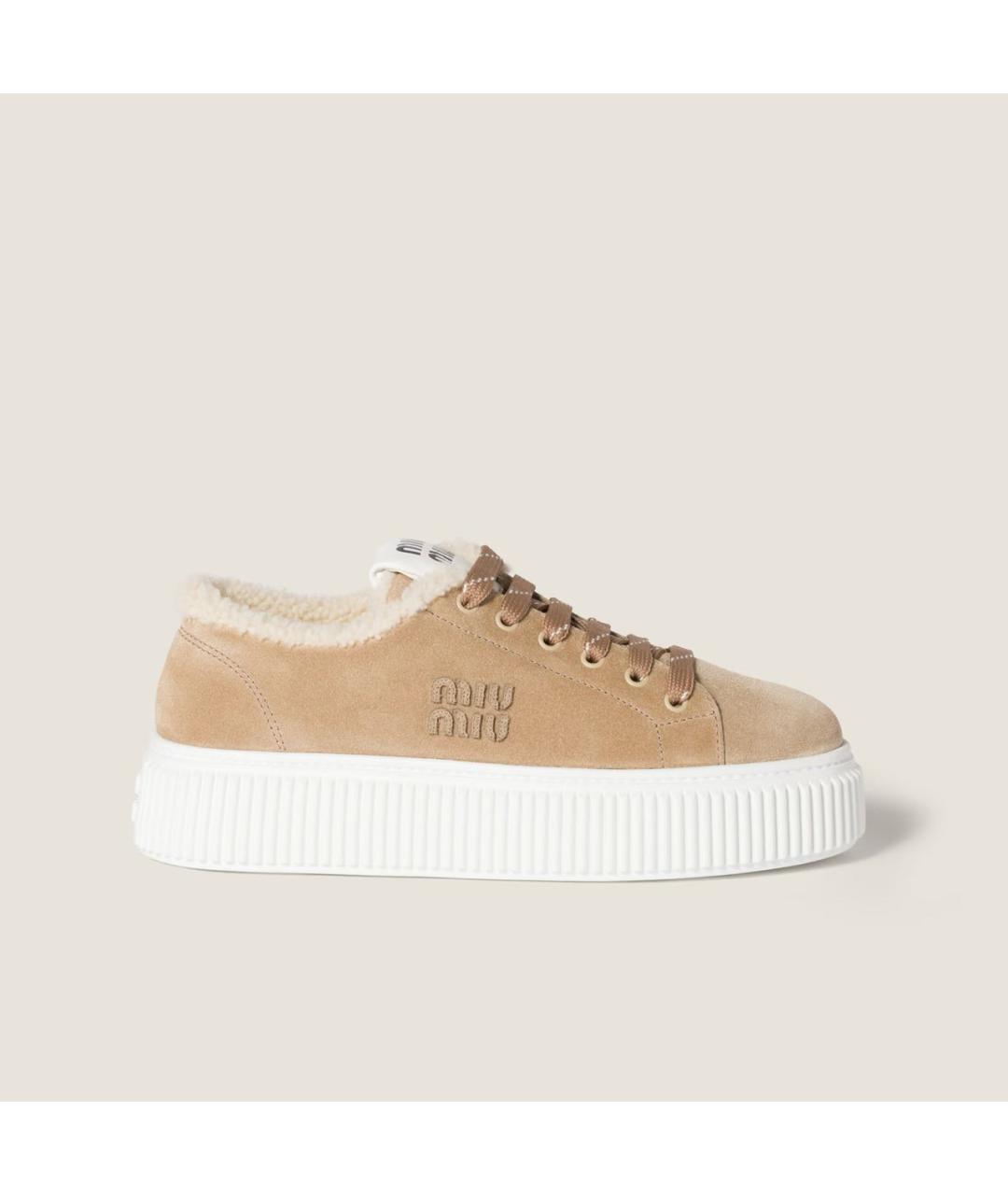 MIU MIU Бежевые замшевые кеды, фото 4