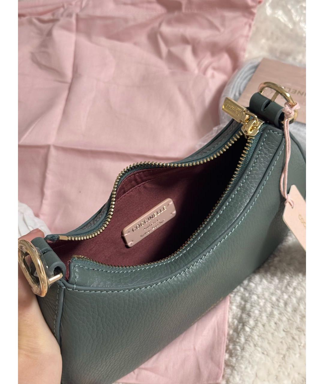 COCCINELLE Зеленая кожаная сумка через плечо, фото 4