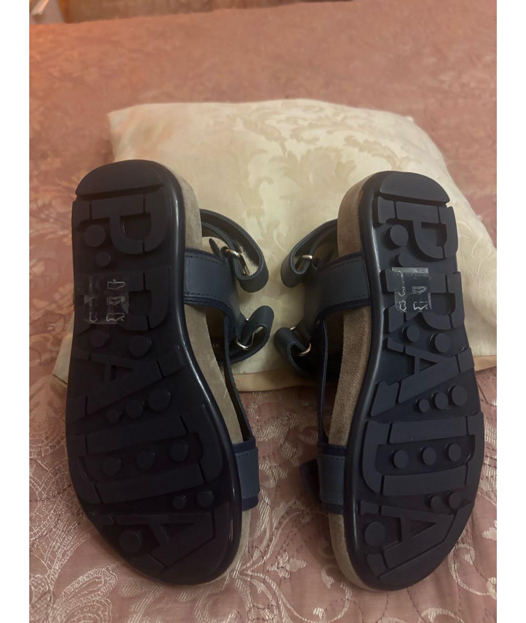 PRADA Синие кожаные сандалии и шлепанцы, фото 4