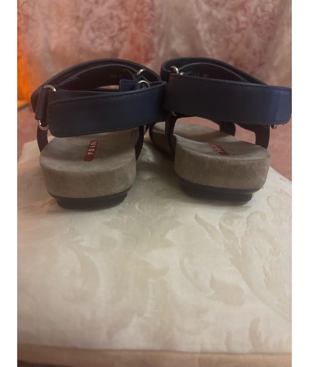 PRADA Синие кожаные сандалии и шлепанцы, фото 3