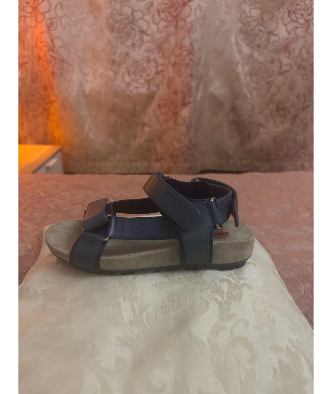 PRADA Синие кожаные сандалии и шлепанцы, фото 6