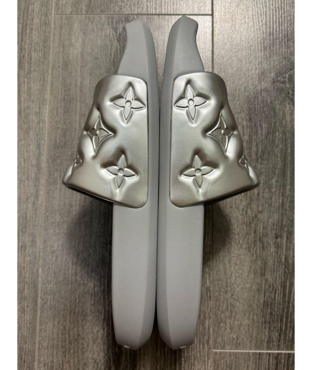 LOUIS VUITTON Серебряные резиновые шлепанцы, фото 9