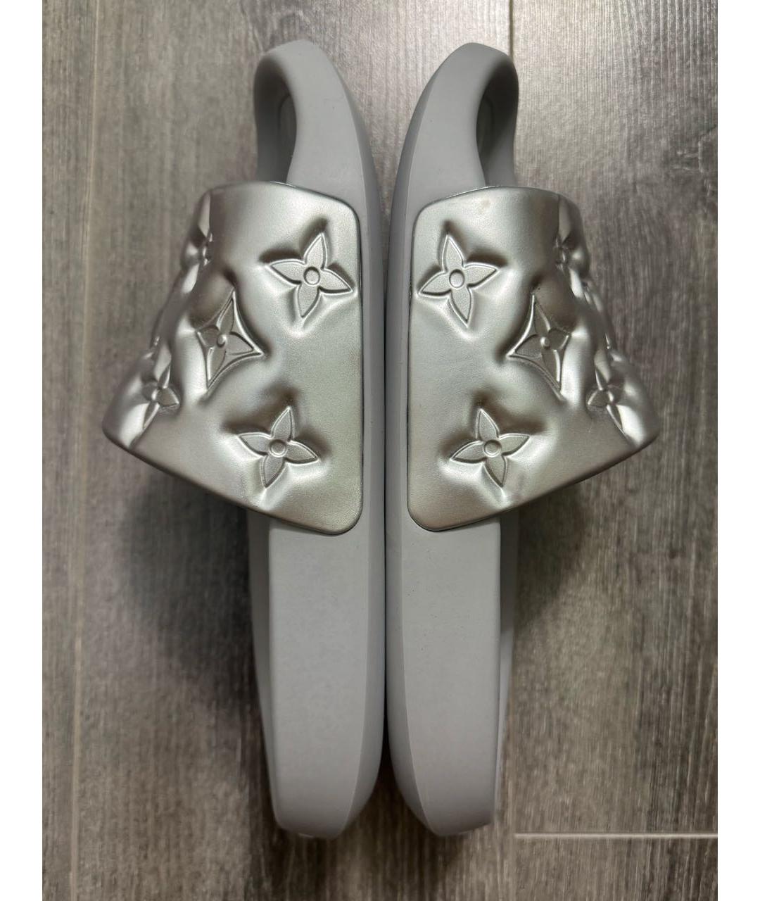 LOUIS VUITTON Серебряные резиновые шлепанцы, фото 4