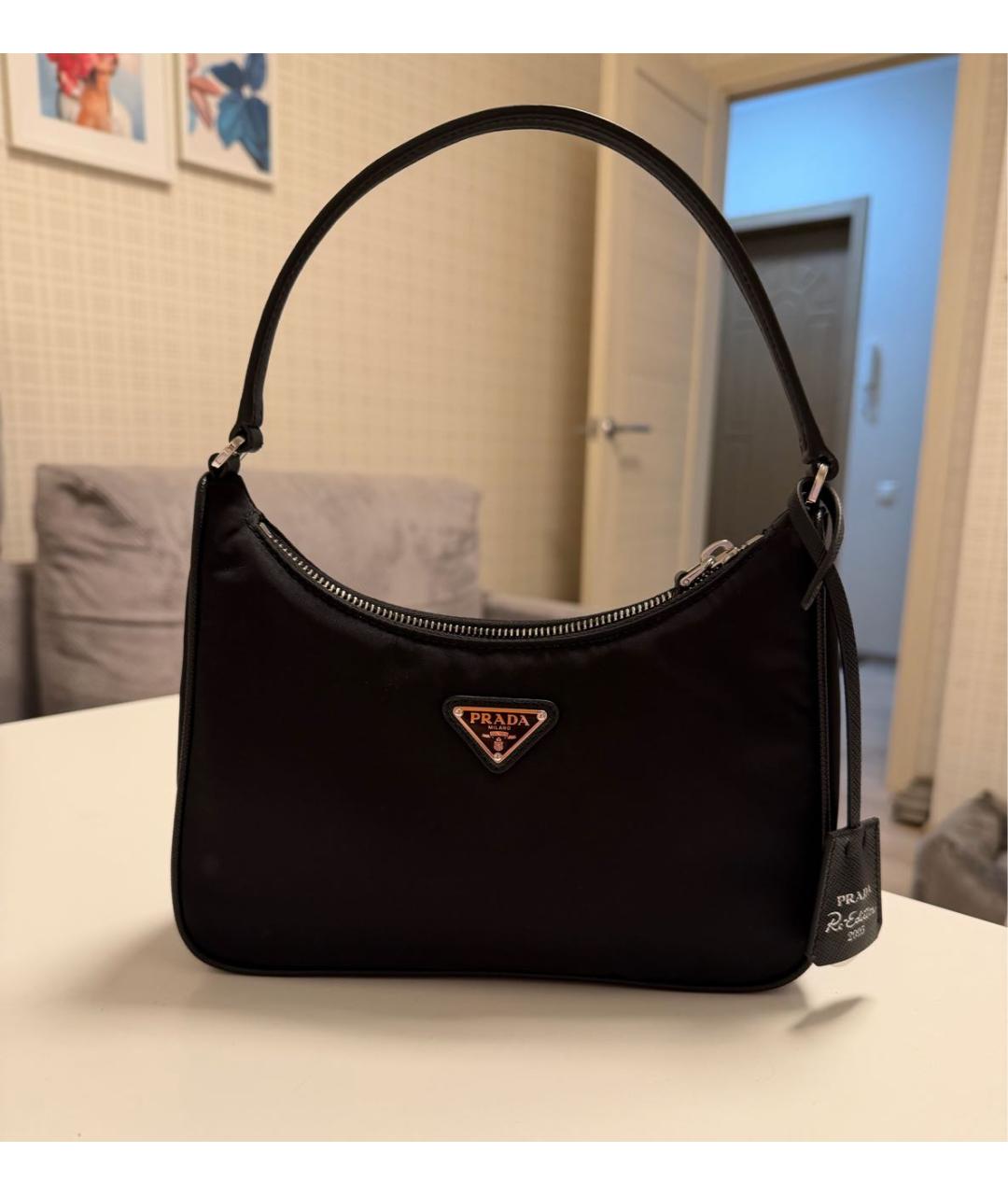 PRADA Черная тканевая сумка с короткими ручками, фото 6